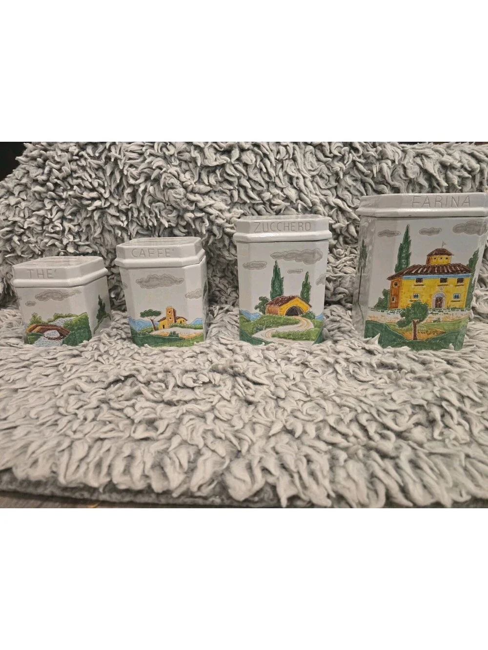 Italian Pottery Canister Set of 4 Hand Painted Tuscan